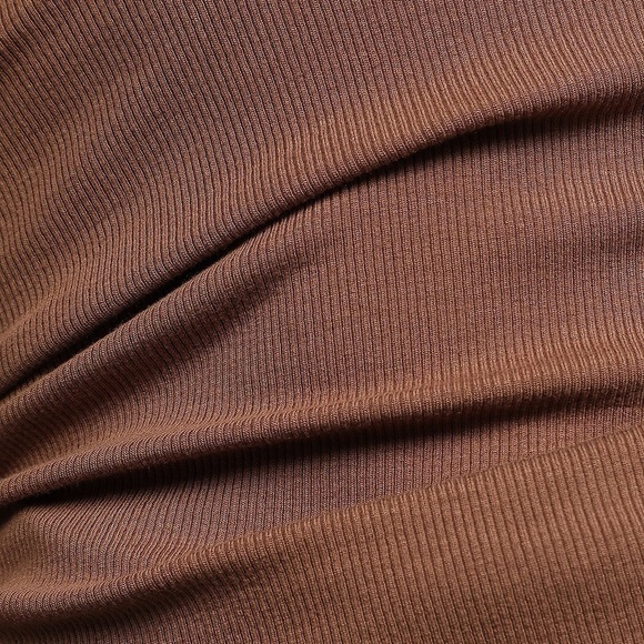 LULU’S Flirty Little Secret Brown Ribbed Mock Neck Cutout Long Sleeve Top - Picture 3 of 6